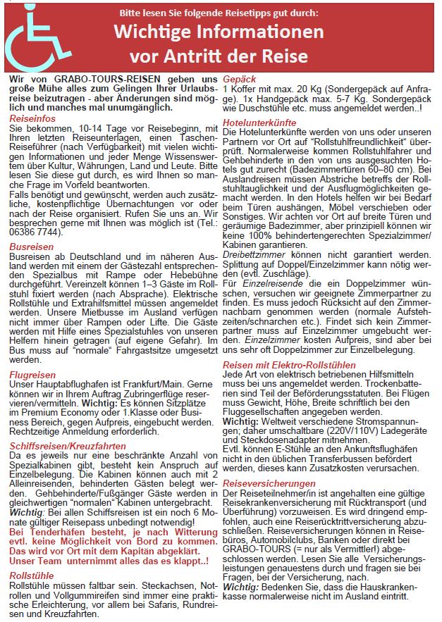 Wichtige Infos vor Antritt der Reise